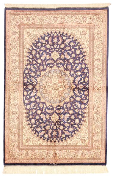 Ghom Seide Teppich 100X150 Beige/Dunkelrosa Seide, Persien/Iran