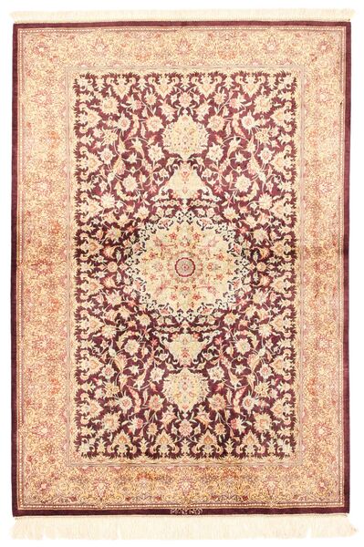 100X143 Qum Silk Rug Oriental Beige/Red (Silk, Persia/Iran)