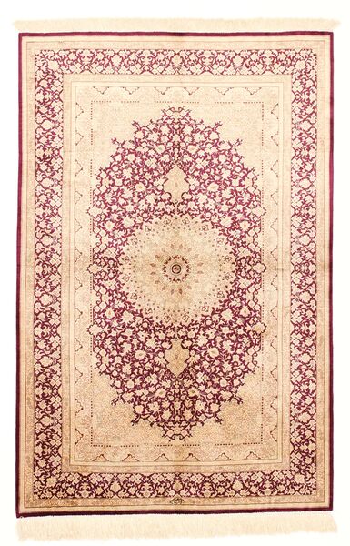 絨毯 クム シルク 100X153 ベージュ/茶色 (絹, ペルシャ/イラン)