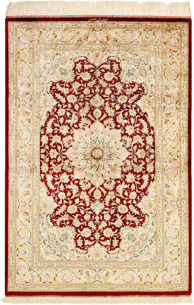  Oriental Qum Silk Rug 99X147 Beige/Dark Red Silk, Persia/Iran