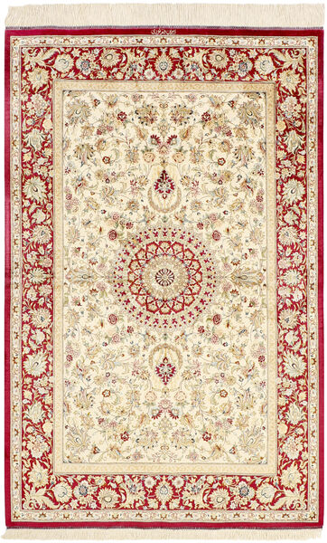  Persischer Ghom Seide Teppich 98X155 Beige/Rot (Seide, Persien/Iran)