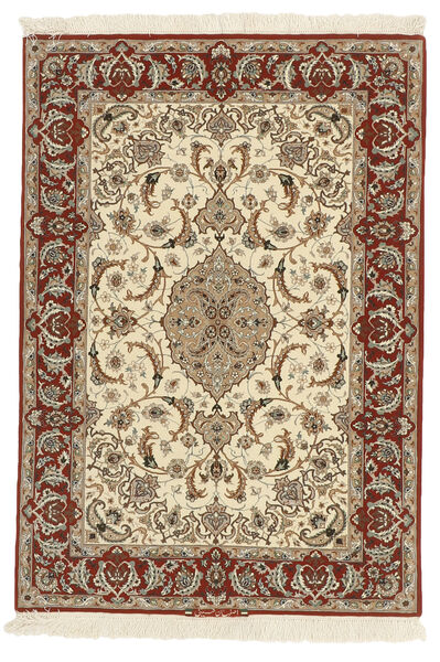 Orientalischer Isfahan Seidenkette Teppich 110X158 Beige/Braun Wolle, Persien/Iran