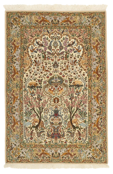  イスファハン 絹の縦糸 絨毯 115X170 ペルシャ ウール ベージュ/オレンジ 小