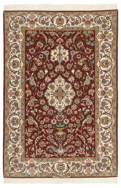 110X164 絨毯 イスファハン 絹の縦糸 オリエンタル 茶色/オレンジ (ペルシャ/イラン)