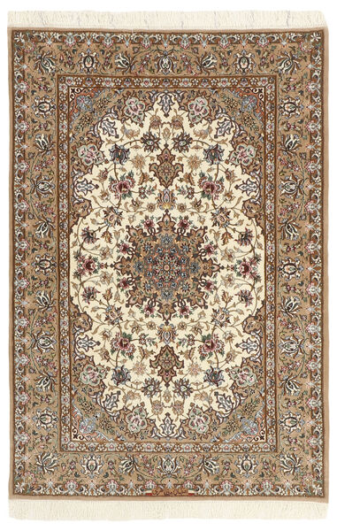  イスファハン 絹の縦糸 絨毯 112X174 ペルシャ ベージュ/茶色 小