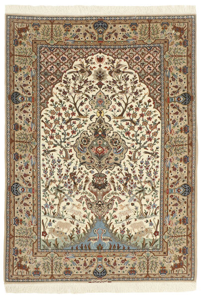  Isfahan Selyemfonal 130X190 Perzsa Gyapjúszőnyeg Bézs/Barna Kicsi
