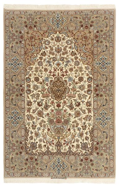 絨毯 オリエンタル イスファハン 絹の縦糸 130X200 ベージュ/オレンジ (ウール, ペルシャ/イラン)