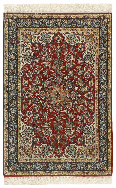  Orientalsk Isfahan Silkerenning Teppe 73X107 Svart/Brun Persia/Iran