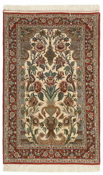  Oosters Isfahan Zijden Pool Vloerkleed 69X113 Bruin/Zwart Wol, Perzië/Iran