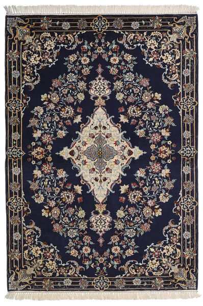 112X160 Tapis D'orient Ispahan Chaîne De Soie Bleu Foncé/Beige ( Perse/Iran) Carpetvista