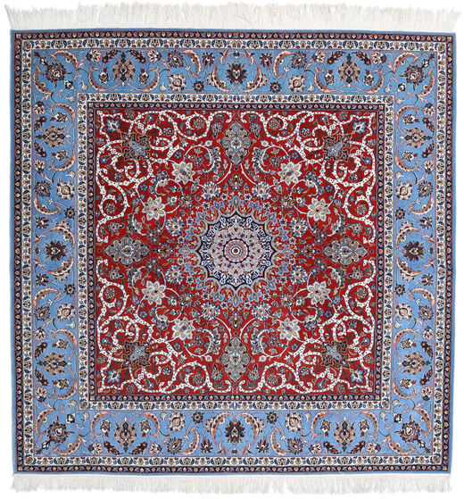 209X210 Tappeto Orientale Isfahan Ordito In Seta Quadrato Rosso/Grigio ( Persia/Iran) Carpetvista