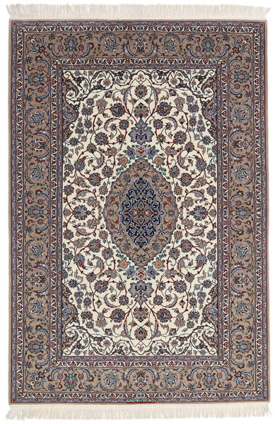 152X225 Tappeto Orientale Isfahan Ordito In Seta Firmato Sanai Dust Grigio/Beige ( Persia/Iran) Carpetvista