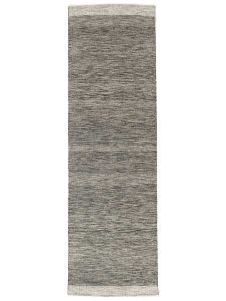  100X350 Plain (Single Colored) Small Serafina Rug - Dark Grey Wool