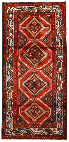 Tapete Hosseinabad 89X192 Passadeira Vermelho/Castanho (Lã, Pérsia/Irão)