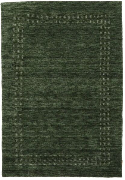  140X200 Plain (Single Colored) Small Handloom Gabba Rug - Forest Green Wool