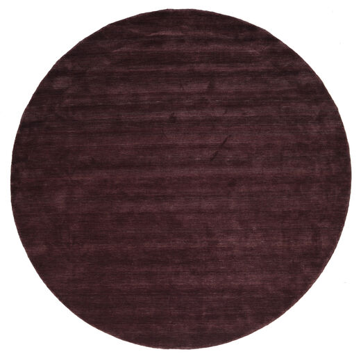  Ø 250 Einfarbig Groß Handloom Teppich - Dunkellila Wolle