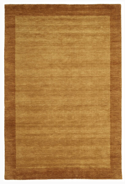  200X300 Plain (Single Colored) Handloom Frame Rug - Gold Wool