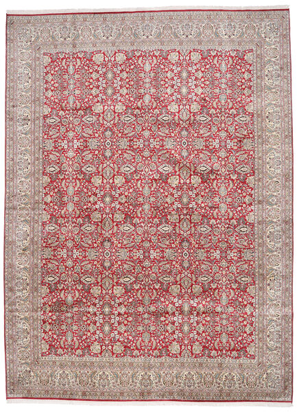 296X403 Kashmir Ren Silke Teppe Orientalsk Beige/Rød Stort (Silke, India) Carpetvista
