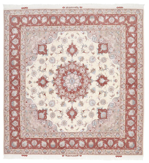  Oriental Tabriz 60 Raj Silk Warp Rug 196X207 Square Beige/Red Persia/Iran Carpetvista