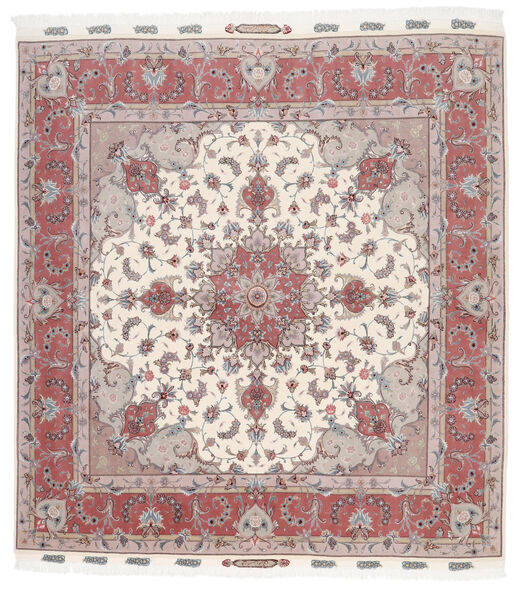  Orientalsk Tabriz 60 Raj Silkerenning Teppe 205X207 Kvadratisk Beige/Rød Ull, Persia/Iran Carpetvista