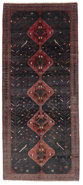  Orientalischer Hamadan Teppich 156X361 Läufer Schwarz/Dunkelrot Wolle, Persien/Iran Carpetvista