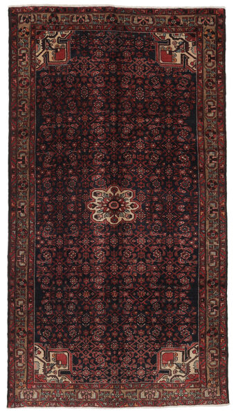Tapis Persan Hosseinabad 159X288 De Couloir Noir/Rouge Foncé (Laine, Perse/Iran