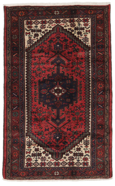 Dywan Hamadan 102X160 Czarny/Ciemnoczerwony (Wełna, Persja/Iran)