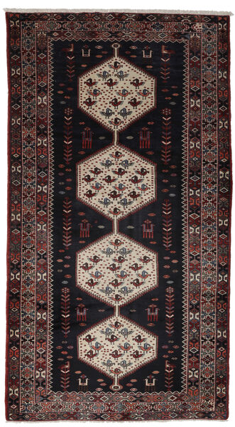  Perzisch Hamadan Vloerkleed 164X305 Zwart/Donkerrood Carpetvista
