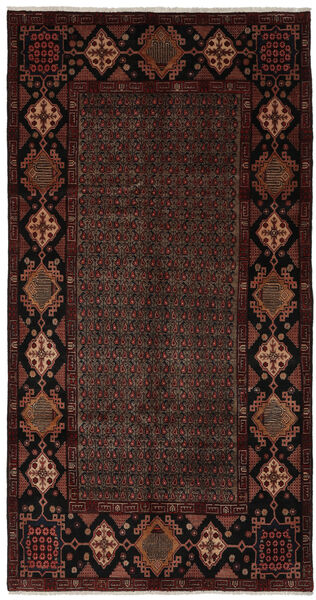 Dywan Orientalny Hamadan 155X300 Chodnikowy Czarny/Ciemnoczerwony (Wełna, Persja/Iran)