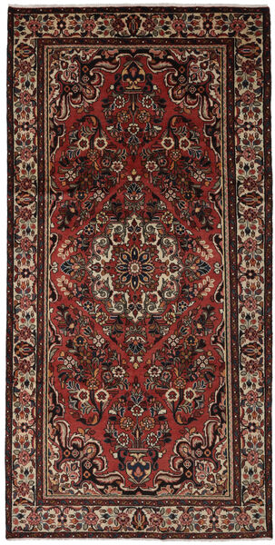 163X323 Alfombra Hamadan Oriental De Pasillo Negro/Rojo Oscuro (Lana, Persia/Irán) Carpetvista
