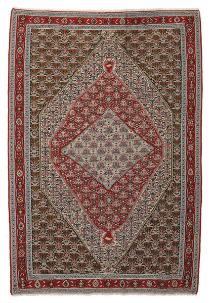 203X299 Kilim Senneh Fine Rug Oriental Black/Brown (Wool, Persia/Iran) Carpetvista