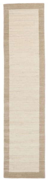  80X350 Plain (Single Colored) Small Handloom Frame Rug - Natural White/Beige Wool