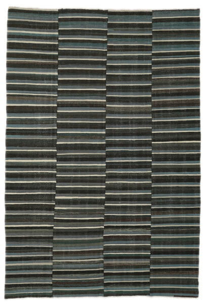 202X293 Tapis Kilim Moderne Moderne Noir/Vert Foncé (Laine, Afghanistan) Carpetvista