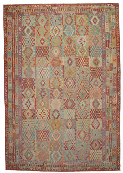 409X587 Alfombra Oriental Kilim Afghan Old Style Marrón/Rojo Oscuro Grande (Lana, Afganistán) Carpetvista