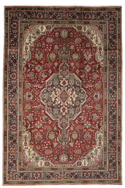 Täbriz Teppich 201X304 Schwarz/Dunkelrot Wolle, Persien/Iran Carpetvista