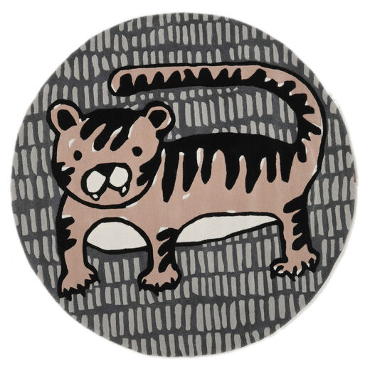  Szőnyeg Shaggy Gyapjúszőnyeg Ø 150 Cool Cat Szürke/Terrakotta Kerek Kicsi
