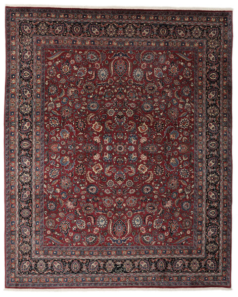 294X360 Alfombra Mashad Oriental Negro/Rojo Oscuro Grande (Lana, Persia/Irán) Carpetvista