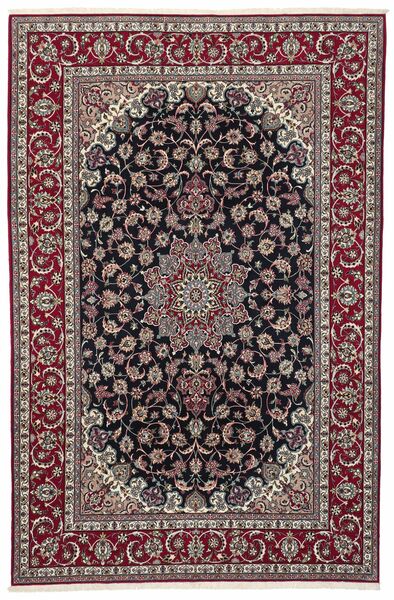 絨毯 ペルシャ イスファハン 絹の縦糸 207X318 ブラック/茶色 (ウール, ペルシャ/イラン)