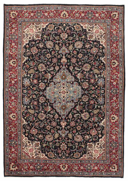 Sarough Teppich 208X293 Schwarz/Dunkelrot Wolle, Persien/Iran