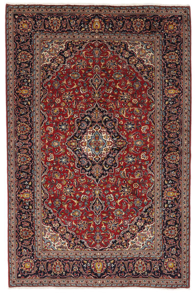 Tapete Kashan 196X305 Preto/Vermelho Escuro (Lã, Pérsia/Irão)