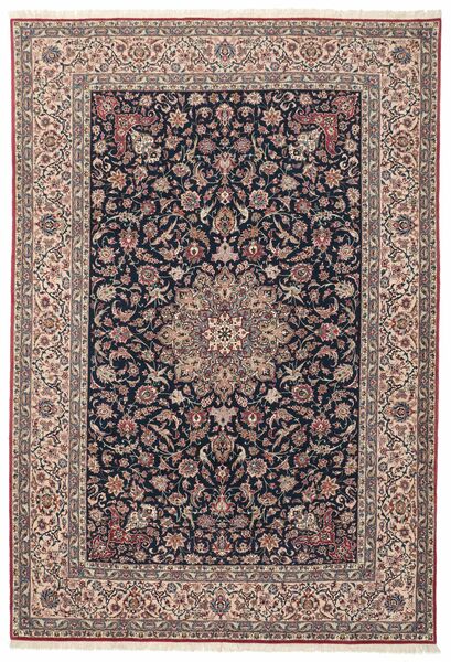  Orientalisk Isfahan Silkesvarp Matta 215X305 Brun/Svart Ull, Persien/Iran