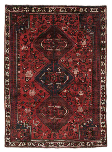  180X253 Shiraz Vloerkleed Zwart/Donkerrood Perzië/Iran Carpetvista