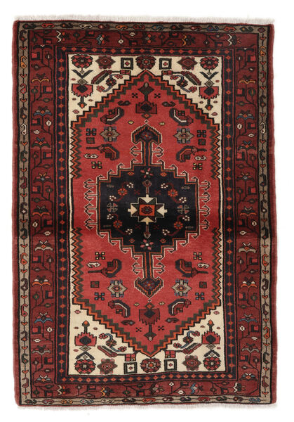  Persischer Hamadan Teppich 104X151 Schwarz/Dunkelrot (Wolle, Persien/Iran)