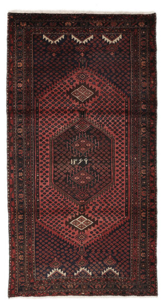 110X206 Alfombra Hamadan Oriental Negro/Rojo Oscuro (Lana, Persia/Irán) Carpetvista