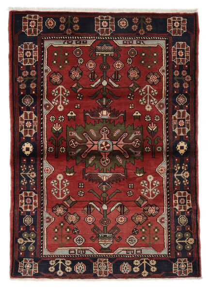 112X159 Tapis D'orient Hamadan Noir/Rouge Foncé (Laine, Perse/Iran) Carpetvista