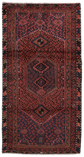 絨毯 ハマダン 104X199 ブラック/ダークレッド (ウール, ペルシャ/イラン)