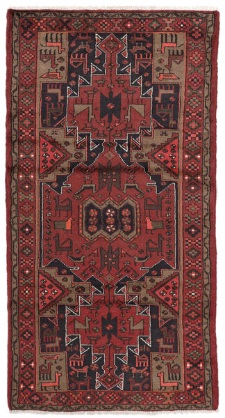 Hamadan Teppe 104X195 Svart/Mørk Rød Ull, Persia/Iran Carpetvista