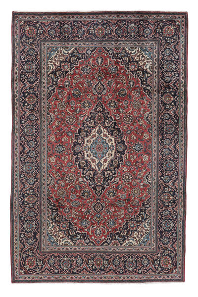 Tapete Persa Kashan 196X308 Preto/Vermelho Escuro (Lã, Pérsia/Irão)