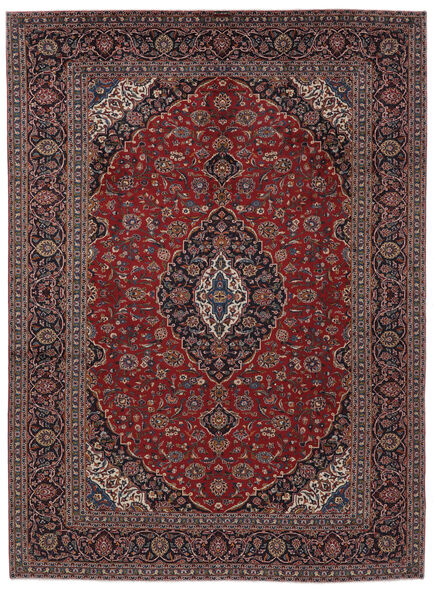 Tapete Oriental Kashan 300X410 Preto/Vermelho Escuro Grande (Lã, Pérsia/Irão)