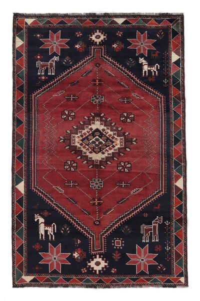 Orientalischer Shiraz Teppich 164X252 Schwarz/Dunkelrot Wolle, Persien/Iran Carpetvista